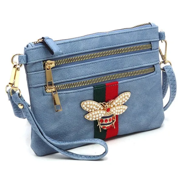 Queen Bee Stripe Clutch Crossbody Bag Wristlet