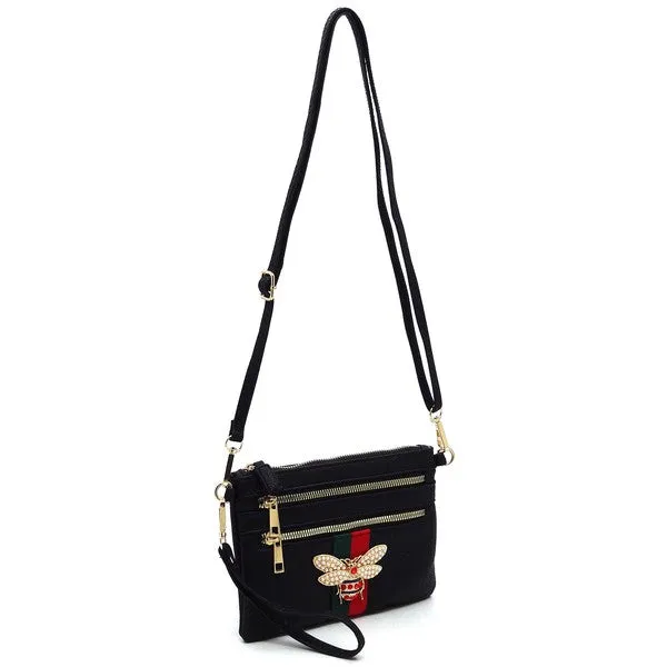Queen Bee Stripe Clutch Crossbody Bag Wristlet