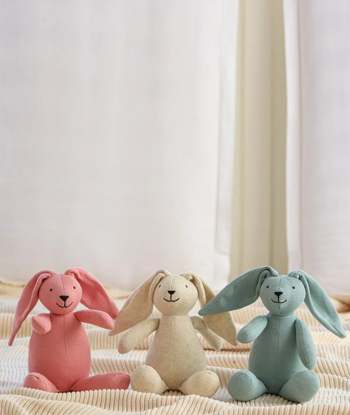 Rabbit Dull Blue 100% Cotton Knitted Stuffed Soft Toys for Babies / Kids