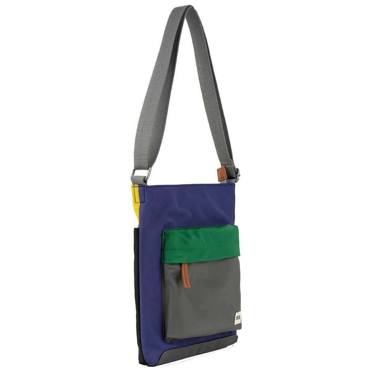 Roka Kennington B Medium Creative Waste Colour Block Recycled Nylon Crossbody Bag - Purple/Yellow/Green