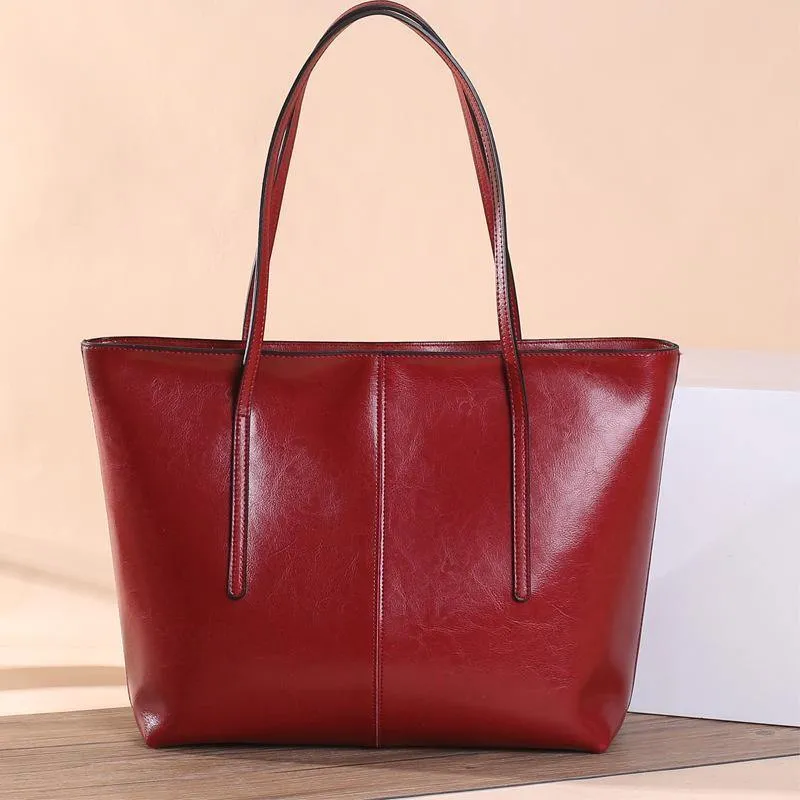 Simple Full Grain Leather Women's Tote Bag