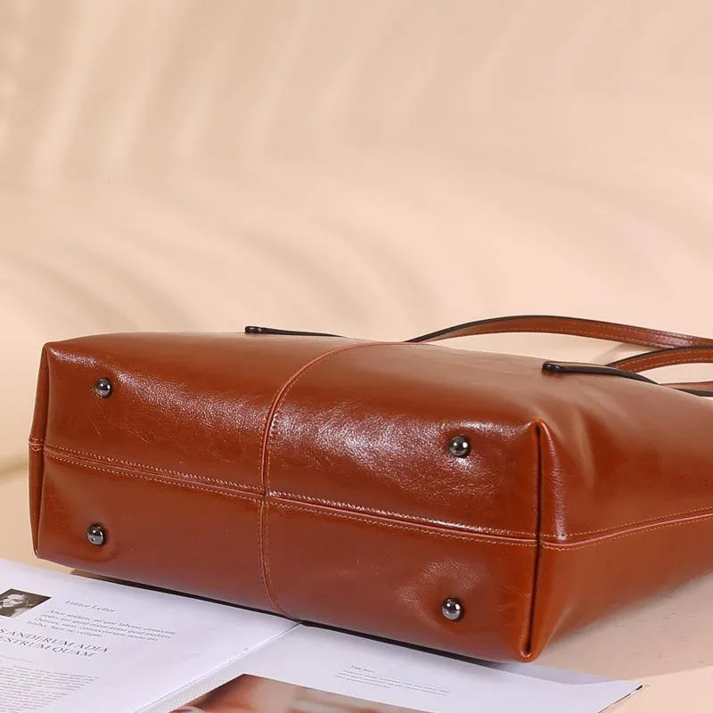 Simple Full Grain Leather Women's Tote Bag