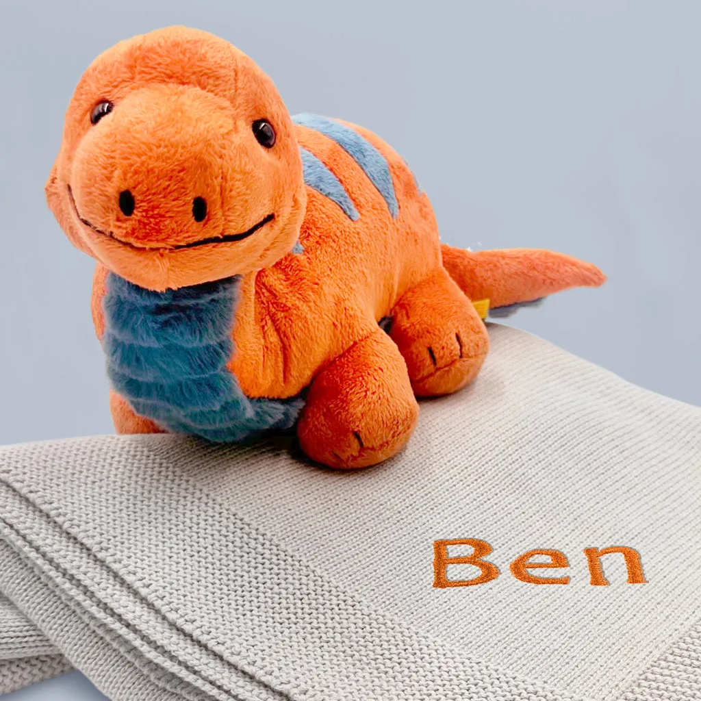 Steiff Bronko Brontosaurus with Personalised Blanket Gift Set