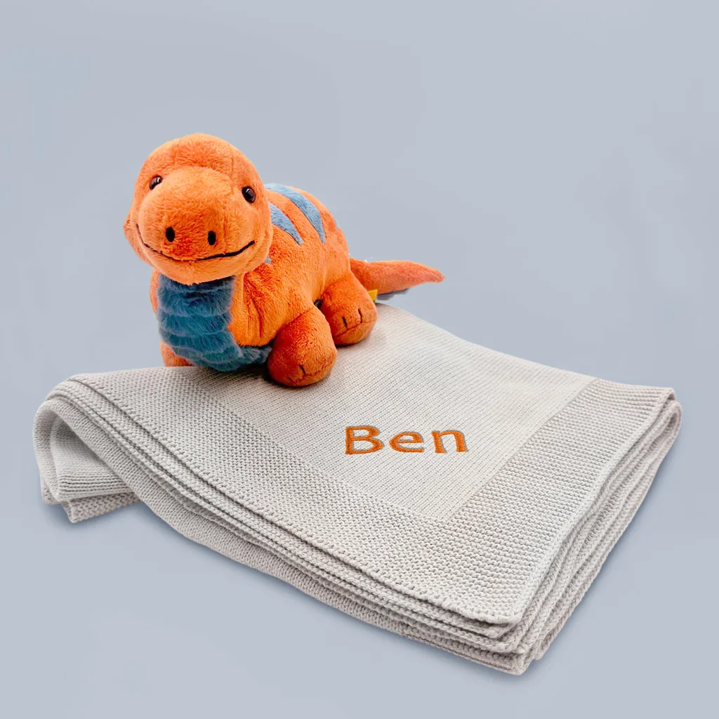 Steiff Bronko Brontosaurus with Personalised Blanket Gift Set