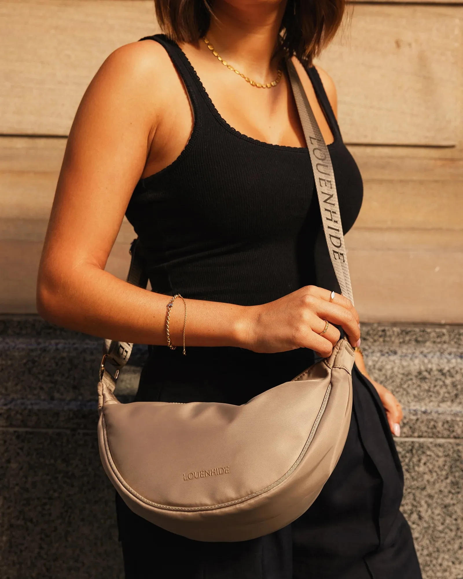 Sylvia Nylon Sling Bag in Beige