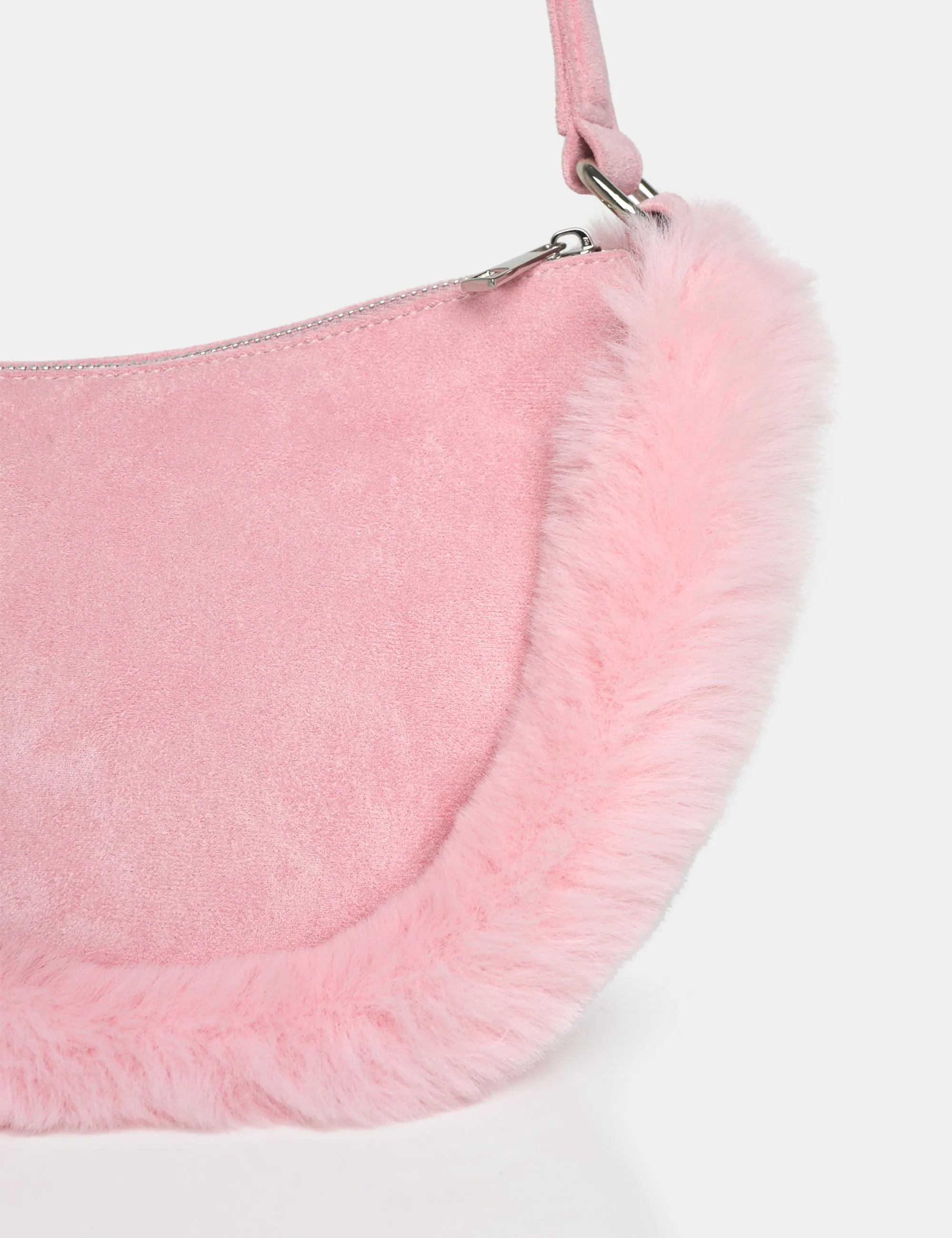 The Kinley Pink Suede Faux Fur Shoulder Bag