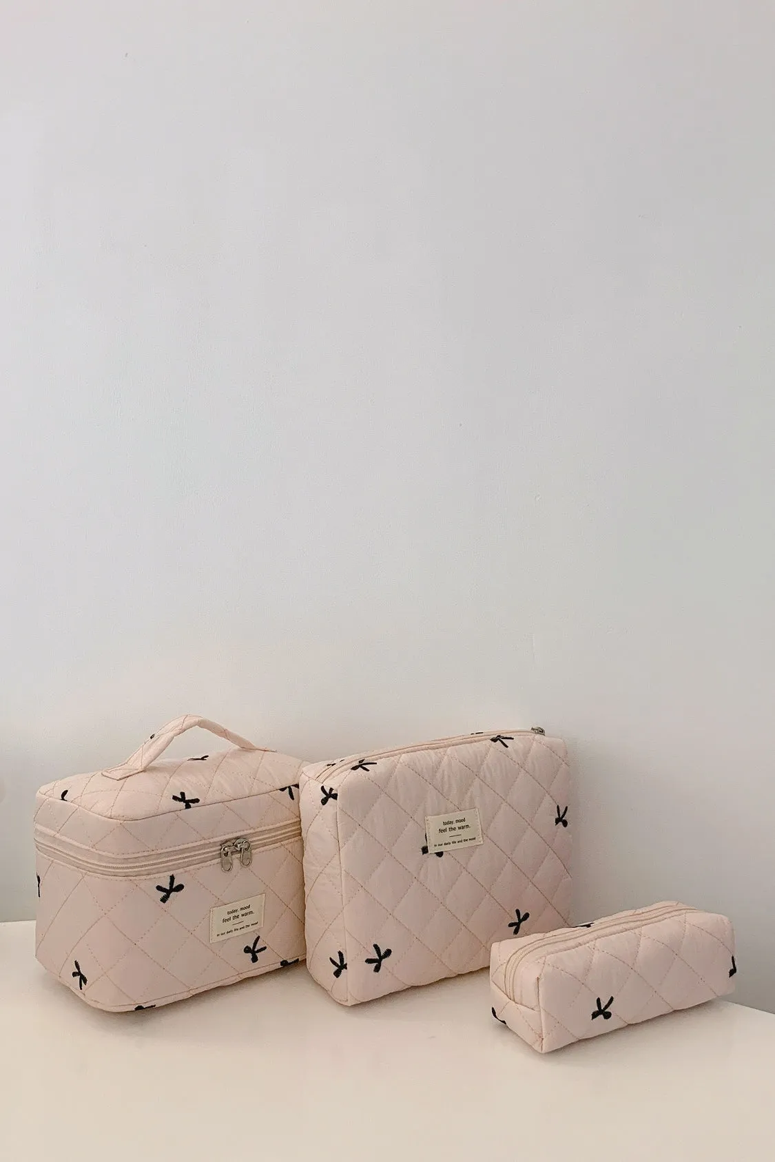 Three Piece Bow Quilted Cloth Storage Bag Set