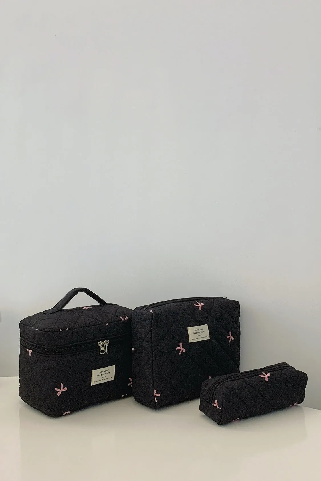 Three Piece Bow Quilted Cloth Storage Bag Set
