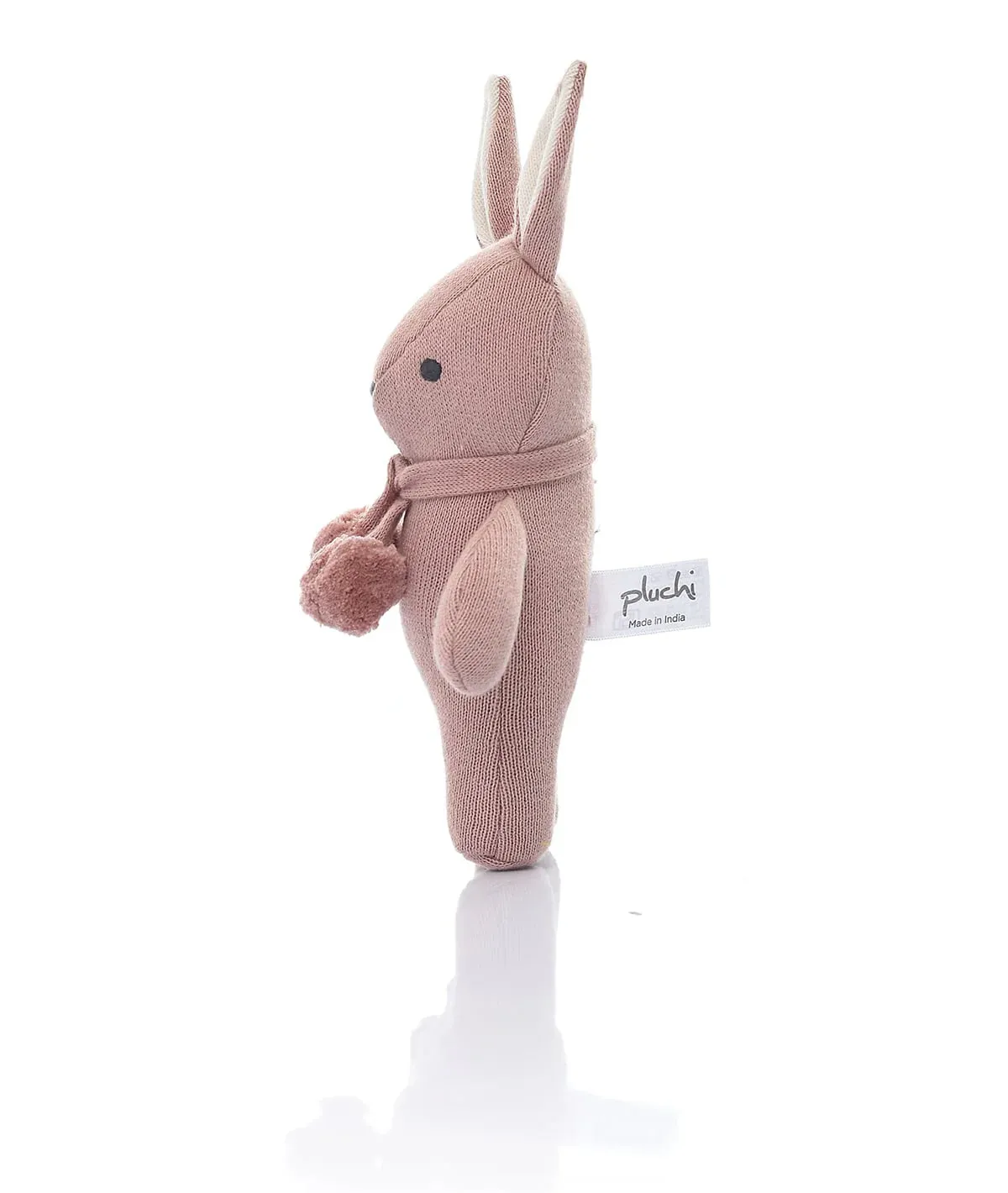 Toto Bear Cotton Knitted Stuffed Soft Rattle Toy (Pink Melange & Natural)
