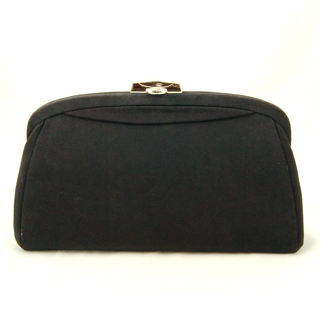 Vintage 1950s Black Fabric Clutch Bag