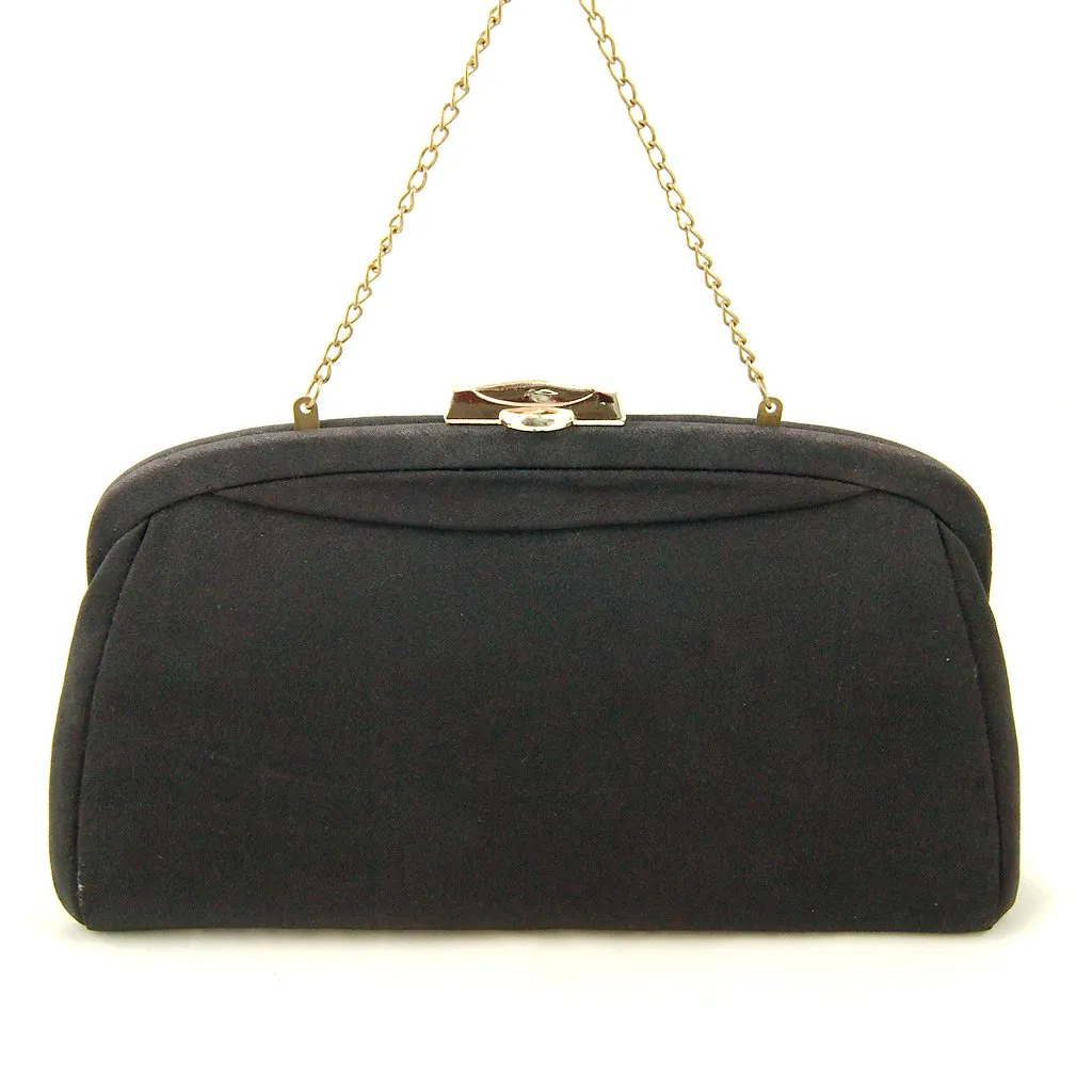 Vintage 1950s Black Fabric Clutch Bag