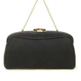 Vintage 1950s Black Fabric Clutch Bag
