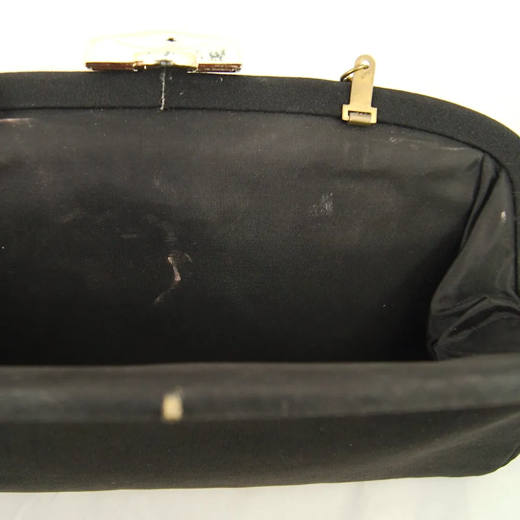 Vintage 1950s Black Fabric Clutch Bag