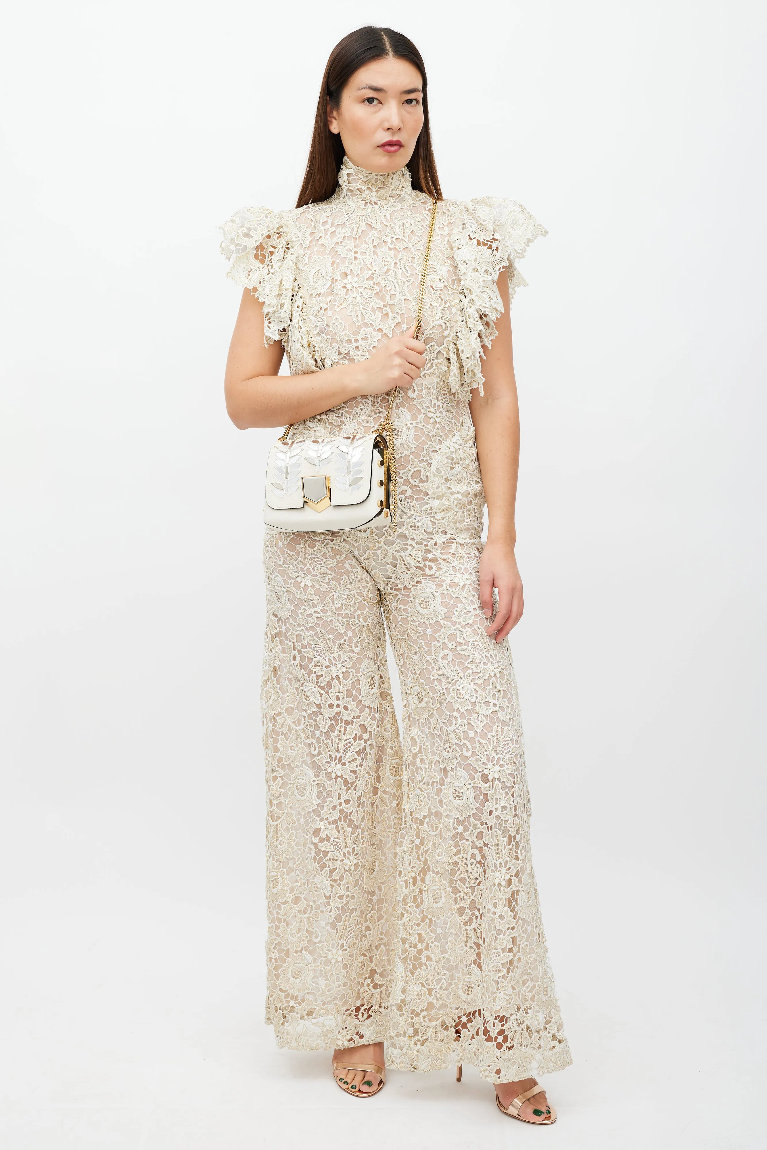 White & Gold Lockett Textured Bag
