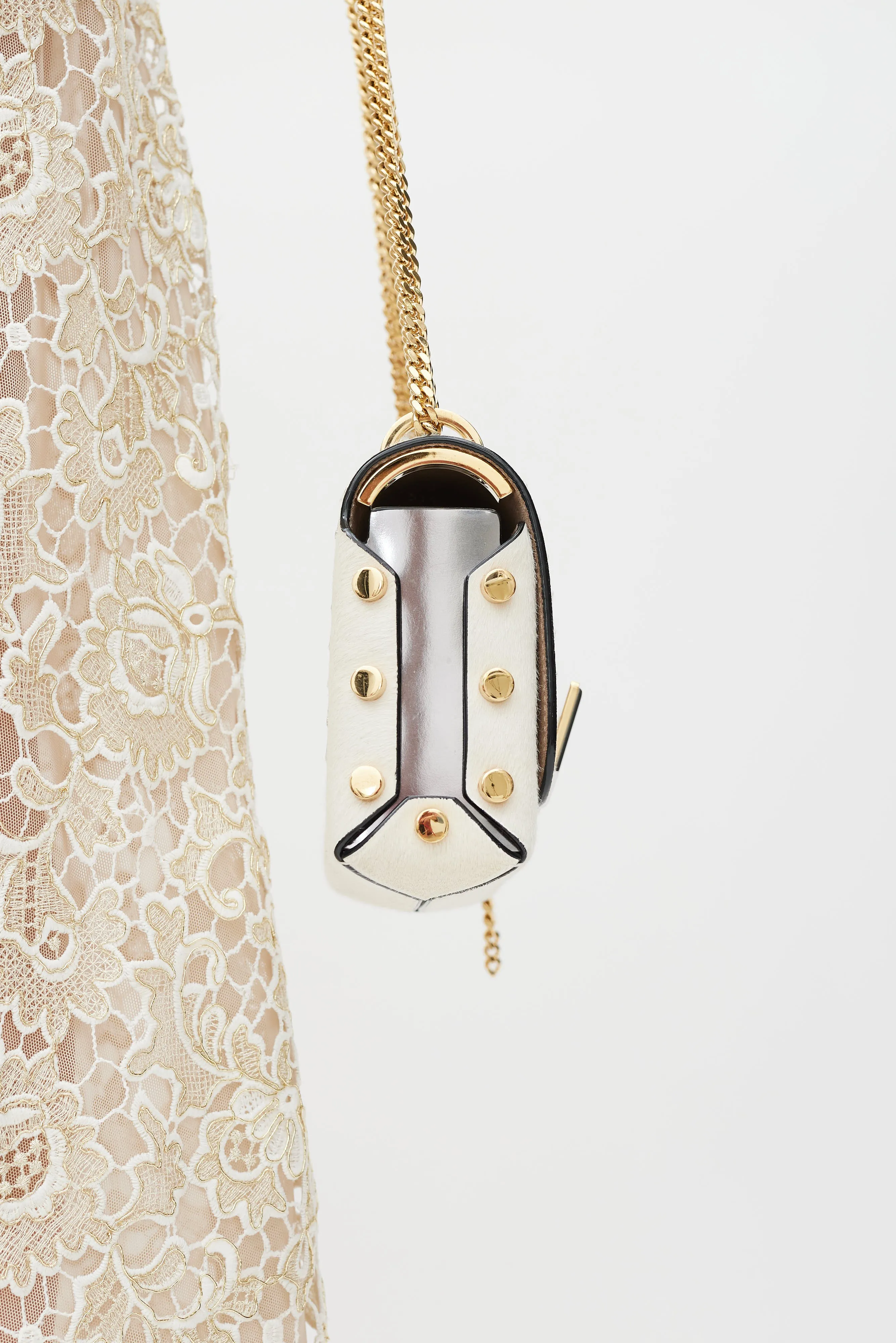 White & Gold Lockett Textured Bag
