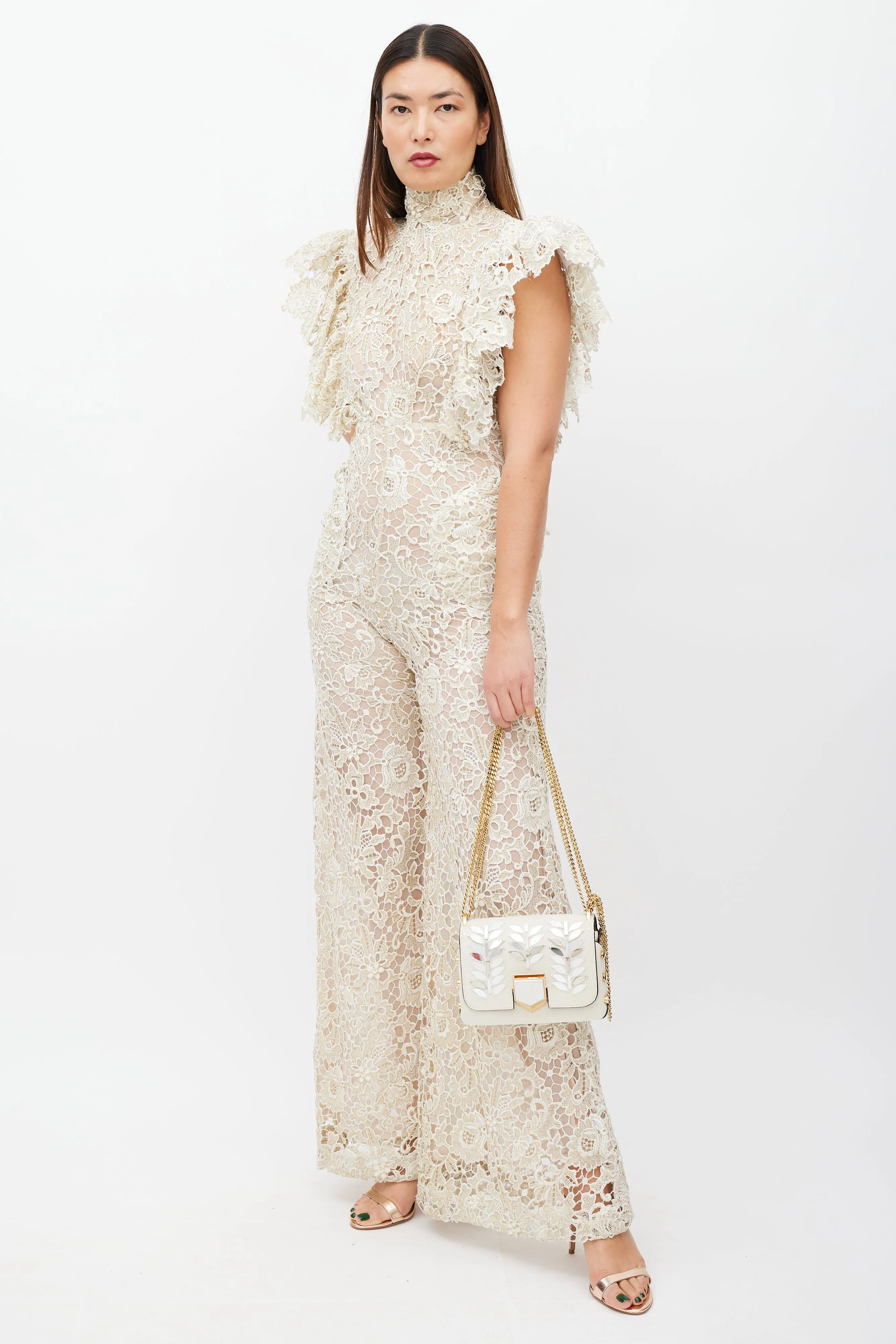 White & Gold Lockett Textured Bag