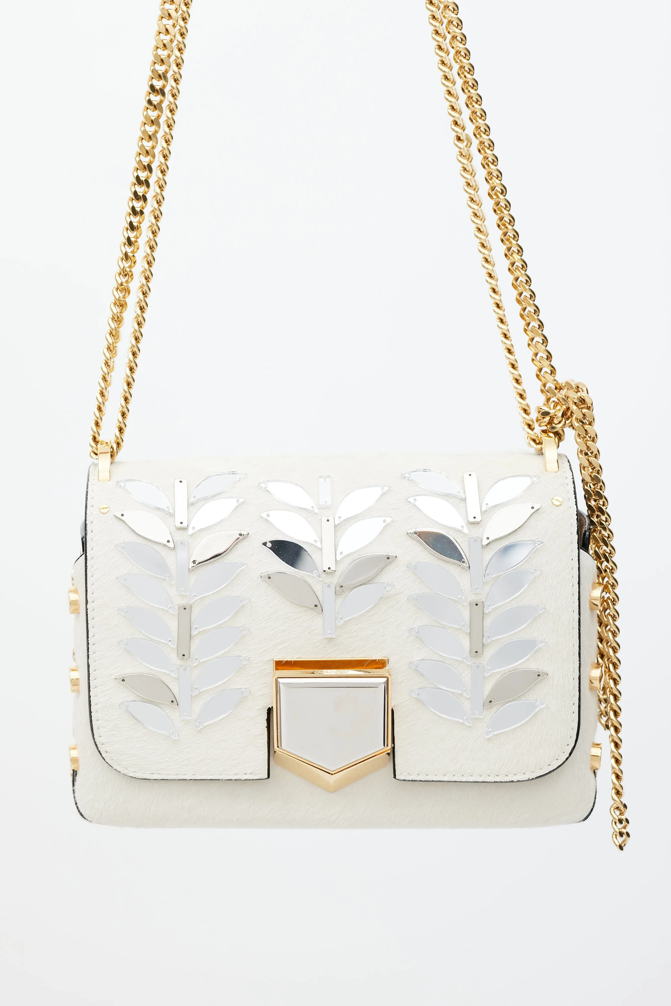 White & Gold Lockett Textured Bag