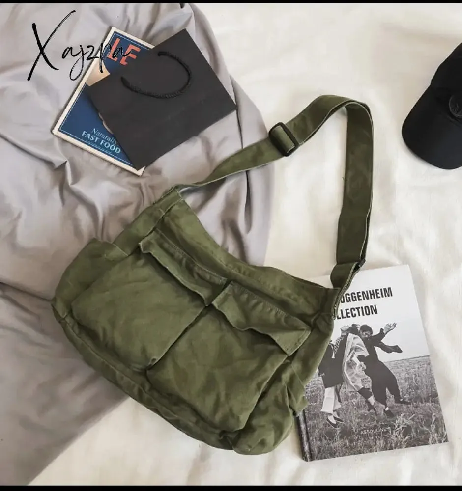 Xajzpa - Women for Vintage Satchel Casual Canvas Female Luxury Designer Handbag Solid Large Capacity Shoulder Bags School Messenger Bags